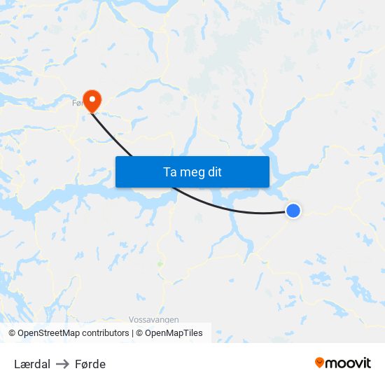 Lærdal to Førde map