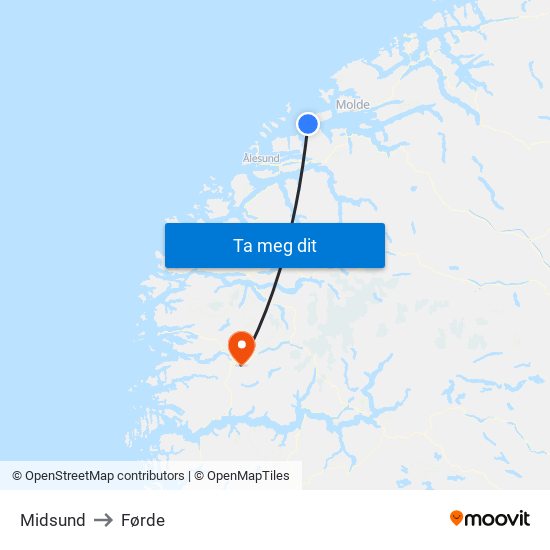 Midsund to Førde map