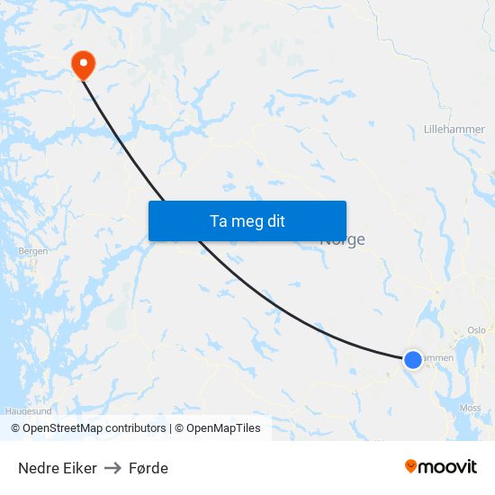 Nedre Eiker to Førde map