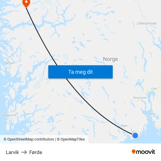 Larvik to Førde map