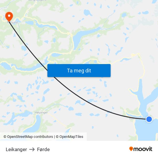 Leikanger to Førde map