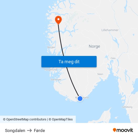 Songdalen to Førde map