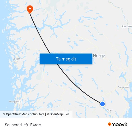 Sauherad to Førde map