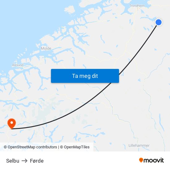 Selbu to Førde map