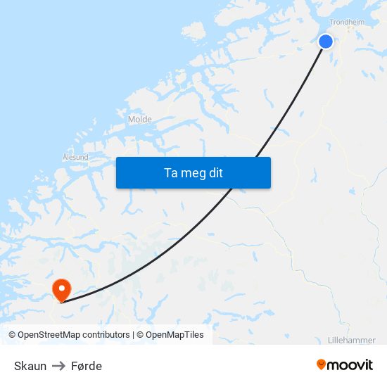 Skaun to Førde map