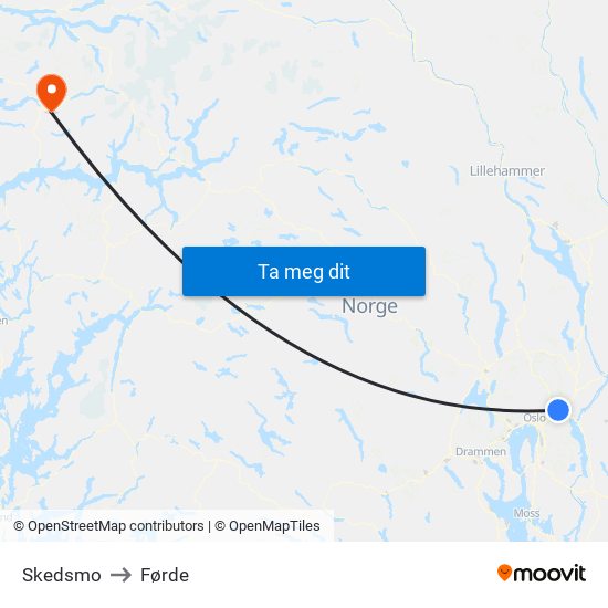 Skedsmo to Førde map