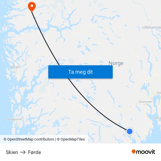 Skien to Førde map