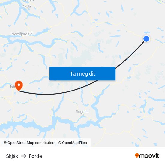 Skjåk to Førde map