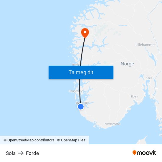 Sola to Førde map