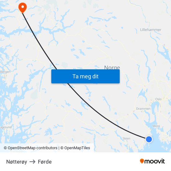 Nøtterøy to Førde map