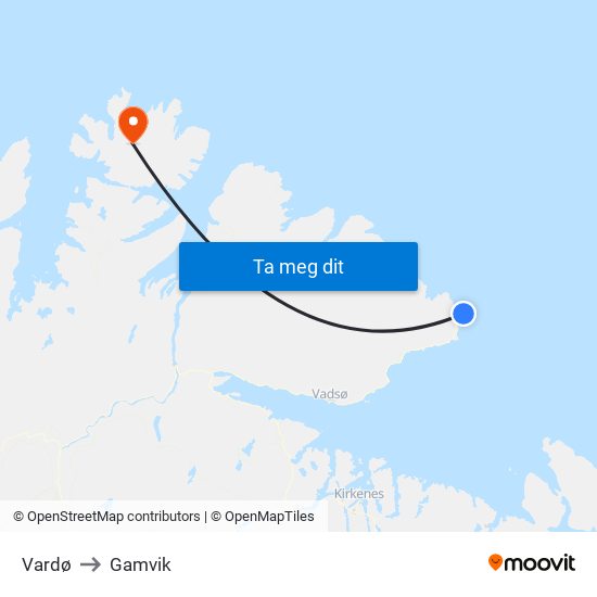 Vardø to Gamvik map