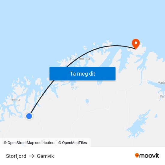 Storfjord to Gamvik map