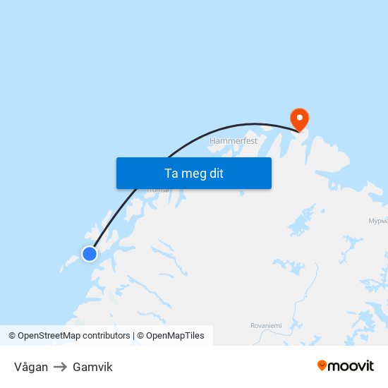 Vågan to Gamvik map