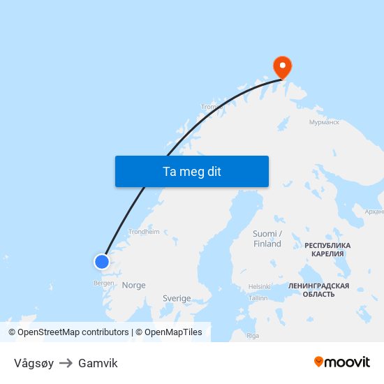 Vågsøy to Gamvik map