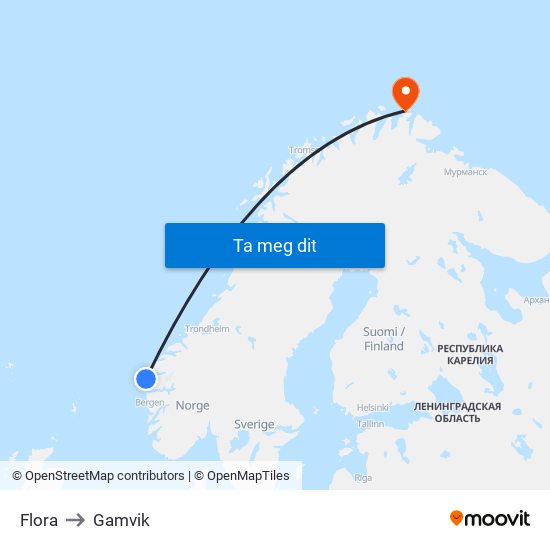 Flora to Gamvik map