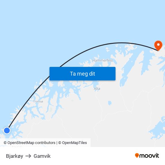 Bjarkøy to Gamvik map