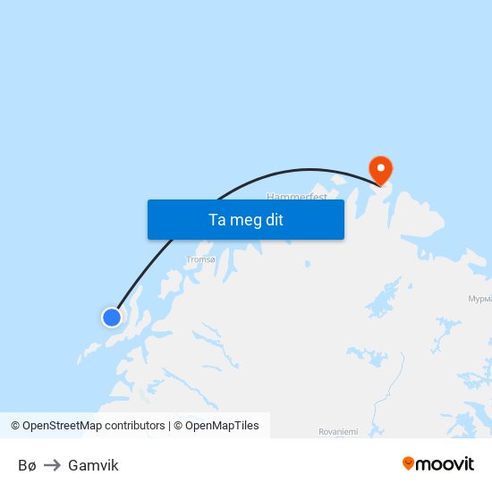 Bø to Gamvik map