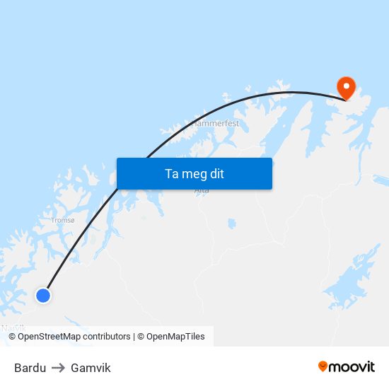 Bardu to Gamvik map