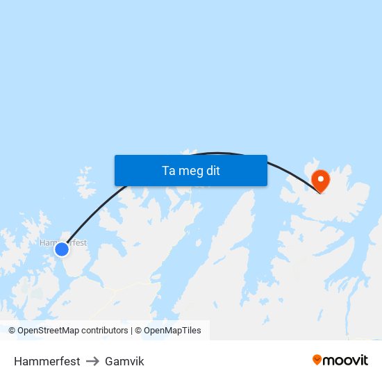 Hammerfest to Gamvik map