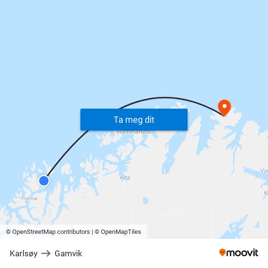 Karlsøy to Gamvik map