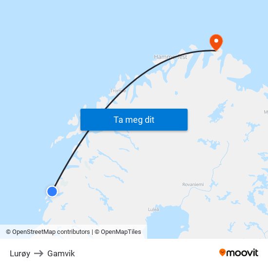 Lurøy to Gamvik map