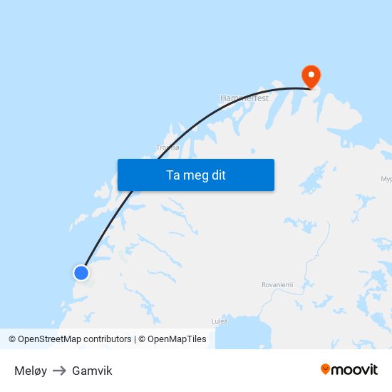 Meløy to Gamvik map