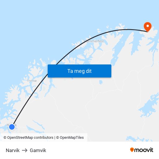 Narvik to Gamvik map