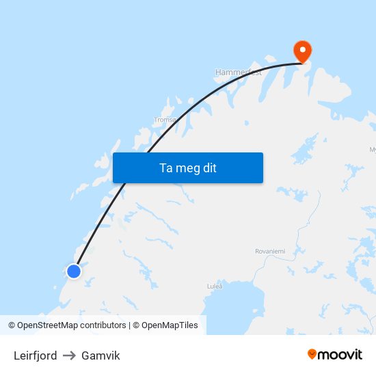Leirfjord to Gamvik map