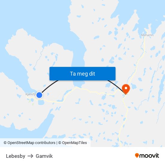 Lebesby to Gamvik map
