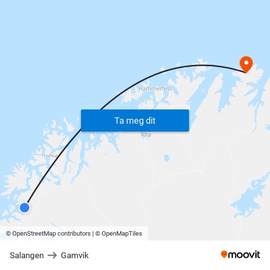 Salangen to Gamvik map