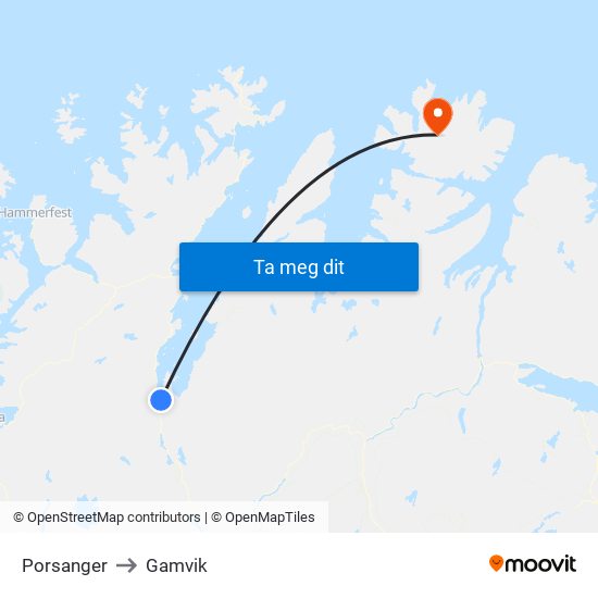 Porsanger to Gamvik map