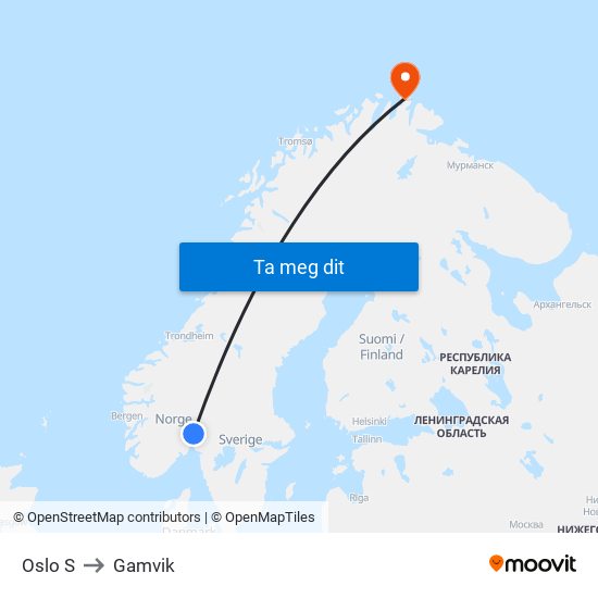 Oslo S to Gamvik map