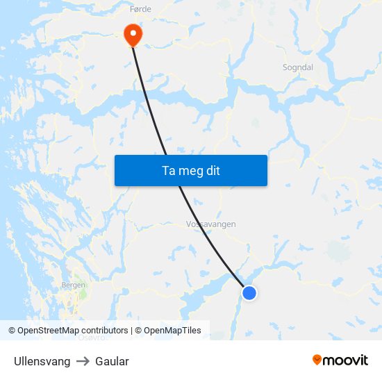 Ullensvang to Gaular map