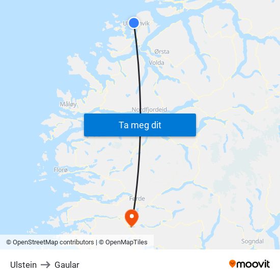 Ulstein to Gaular map