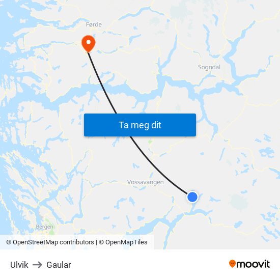 Ulvik to Gaular map