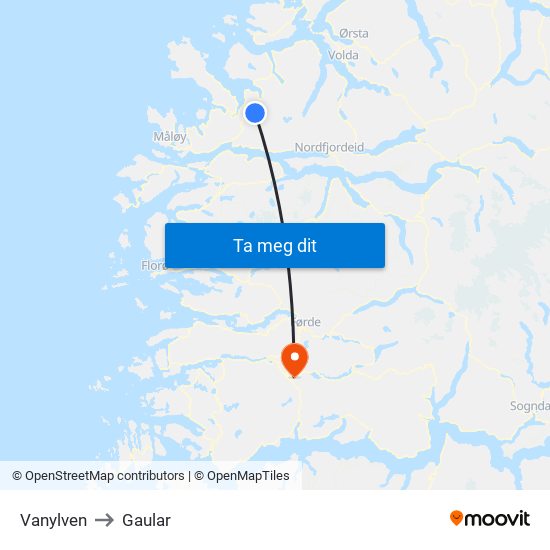 Vanylven to Gaular map