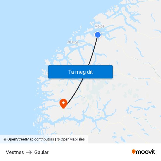 Vestnes to Gaular map