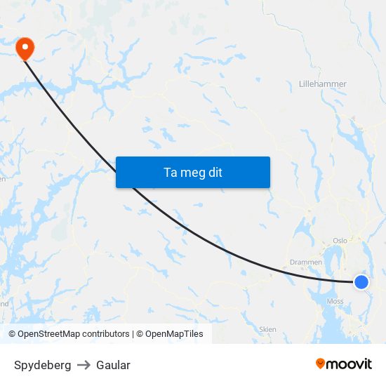 Spydeberg to Gaular map