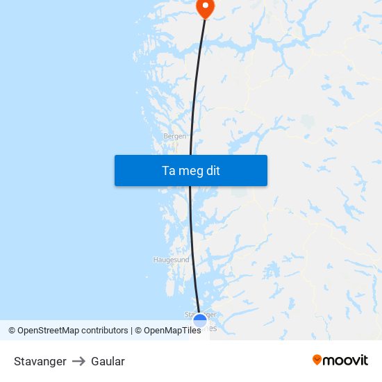 Stavanger to Gaular map