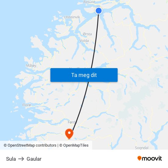 Sula to Gaular map