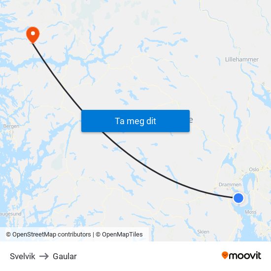 Svelvik to Gaular map