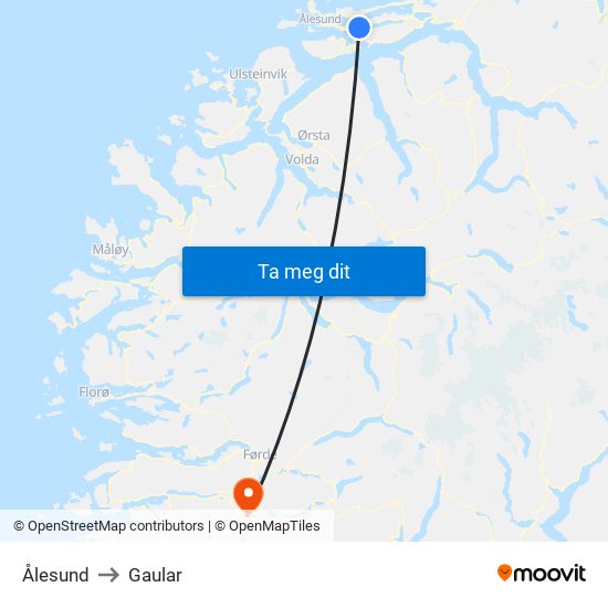 Ålesund to Gaular map