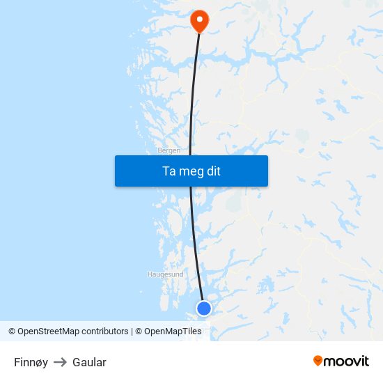 Finnøy to Gaular map