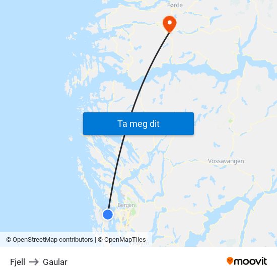 Fjell to Gaular map