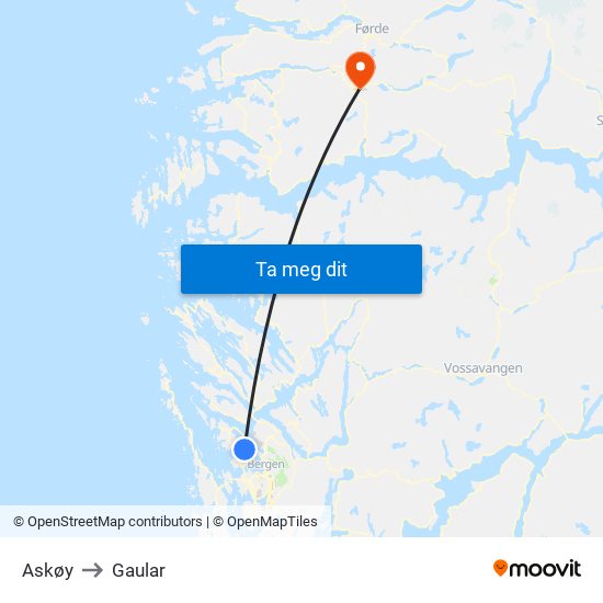 Askøy to Gaular map