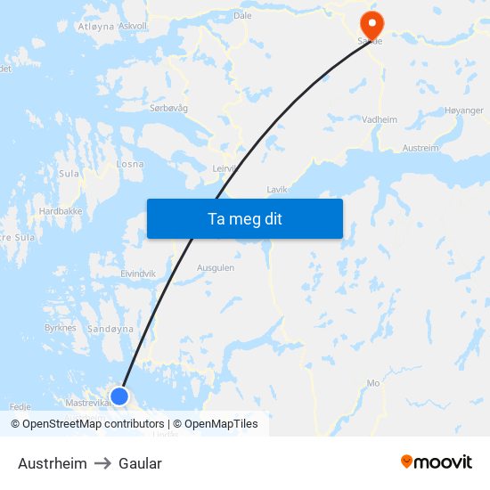 Austrheim to Gaular map