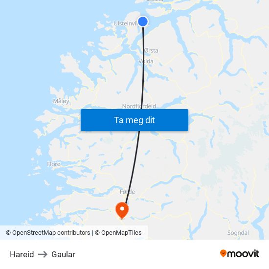 Hareid to Gaular map