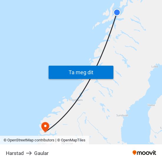 Harstad to Gaular map