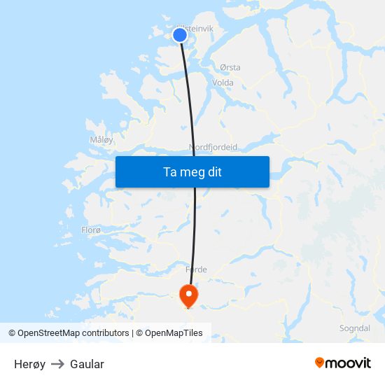 Herøy to Gaular map