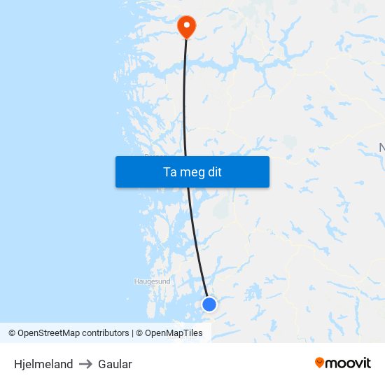 Hjelmeland to Gaular map